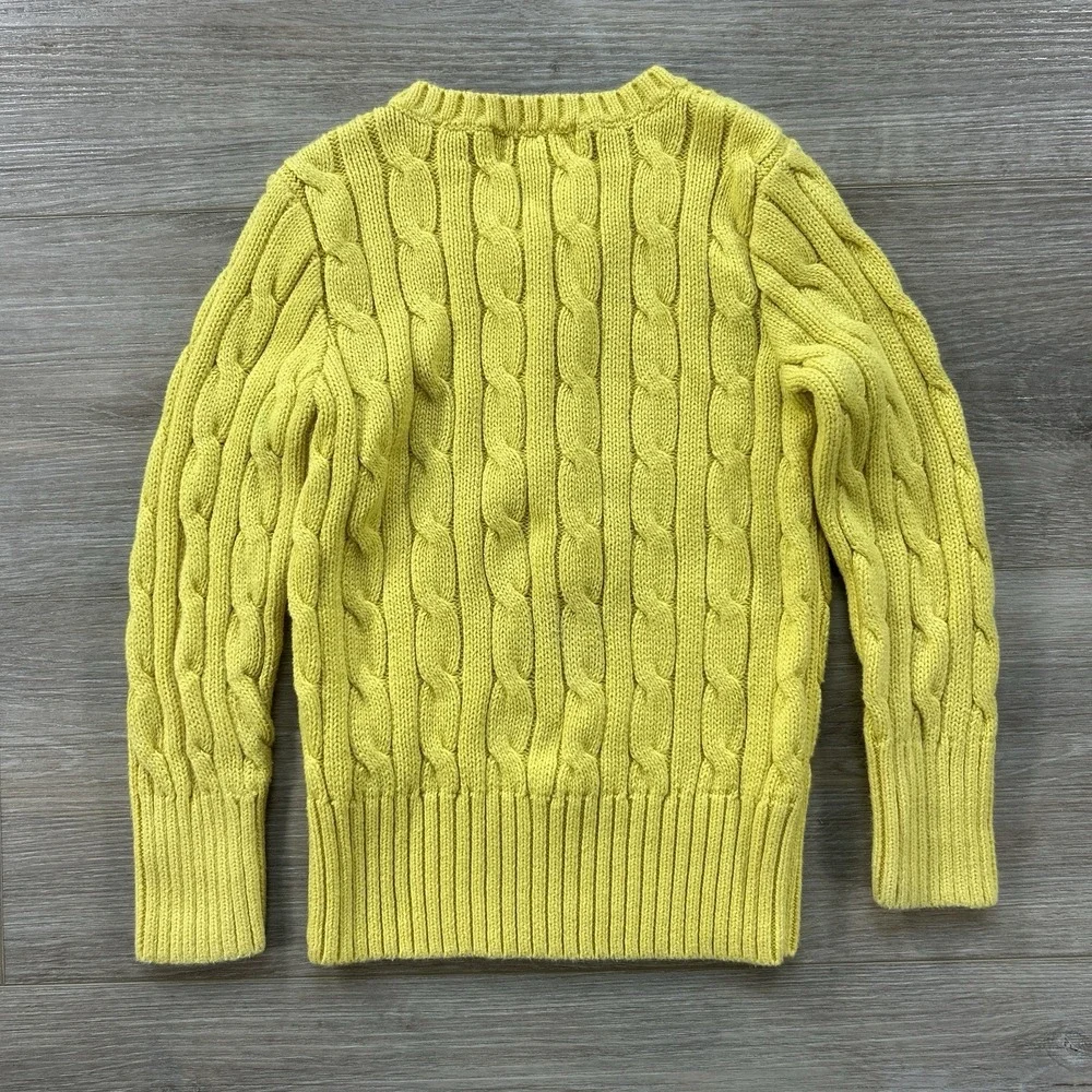 Ralph Lauren Girls 3/3T Yellow Cable-Knit 1/2 Button Henley Sweater